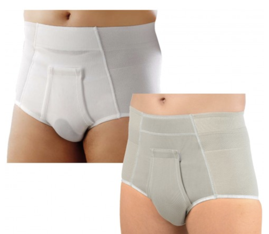 INGUINAL HERNIA SPORT BRIEF - PANT High Height Orione Ref.316, featuring a high model design with front opening and anatomically shaped foam pads for support.