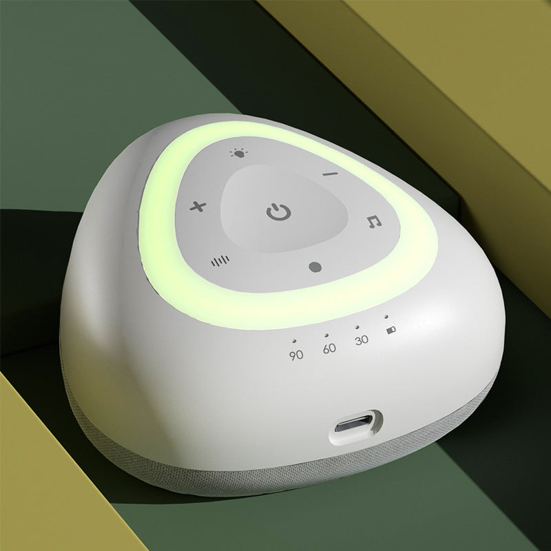 Intelligent Soothing White Noise Sleep Instrument in grey and black, featuring a compact design with ambient lighting and sound options.