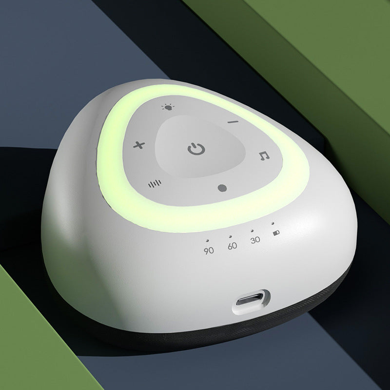 Intelligent Soothing White Noise Sleep Instrument in grey and black, featuring a compact design with ambient lighting and sound options.