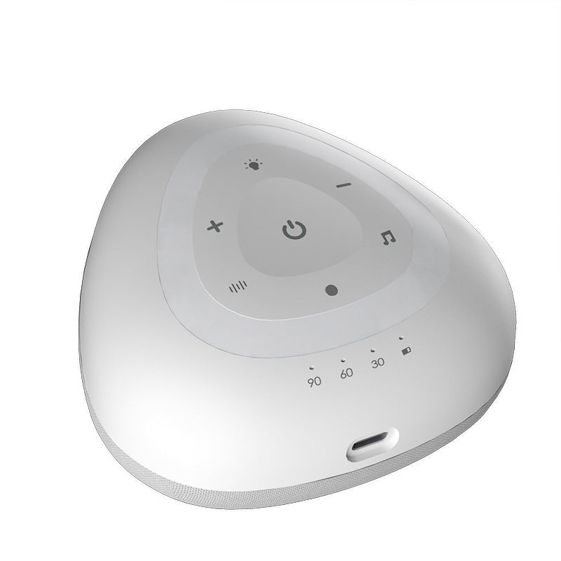 Intelligent Soothing White Noise Sleep Instrument in grey and black, featuring a compact design with ambient lighting and sound options.