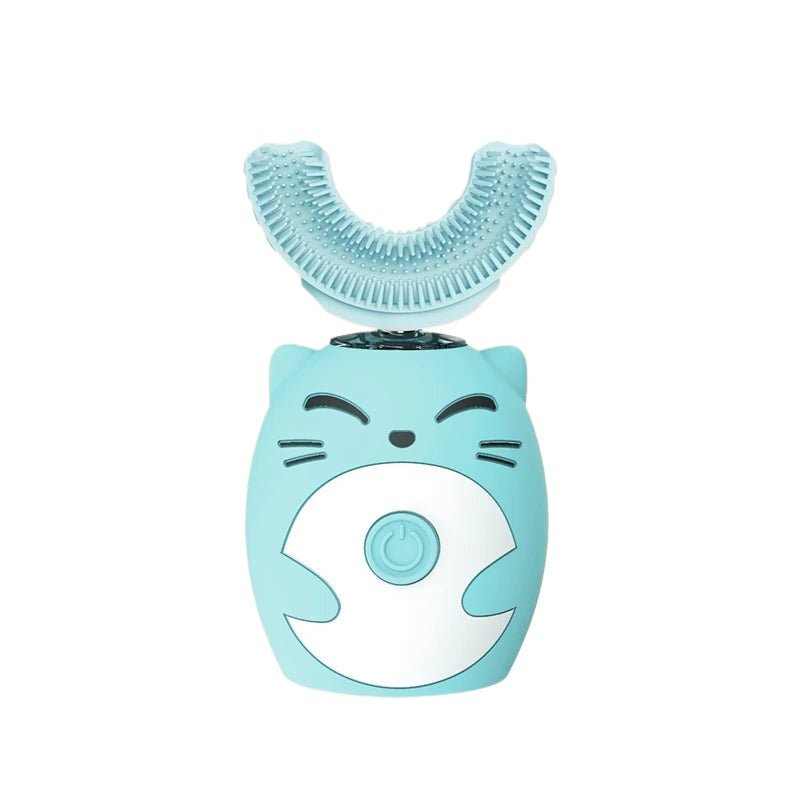 IPX7 Waterproof Electric Toothbrush for Kids with U-shaped design, showcasing its vibrant colors and features.