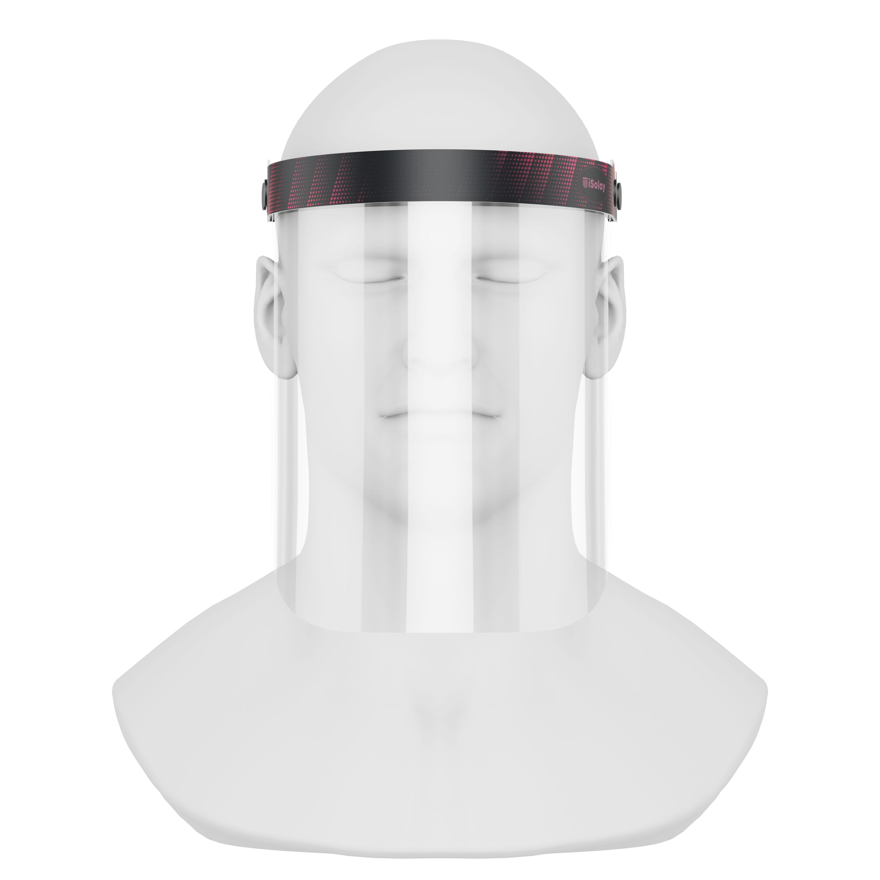 iSolay Face Shield in black and red, featuring a transparent visor, adjustable front cover, and comfortable foam padding, suitable for adults and kids.