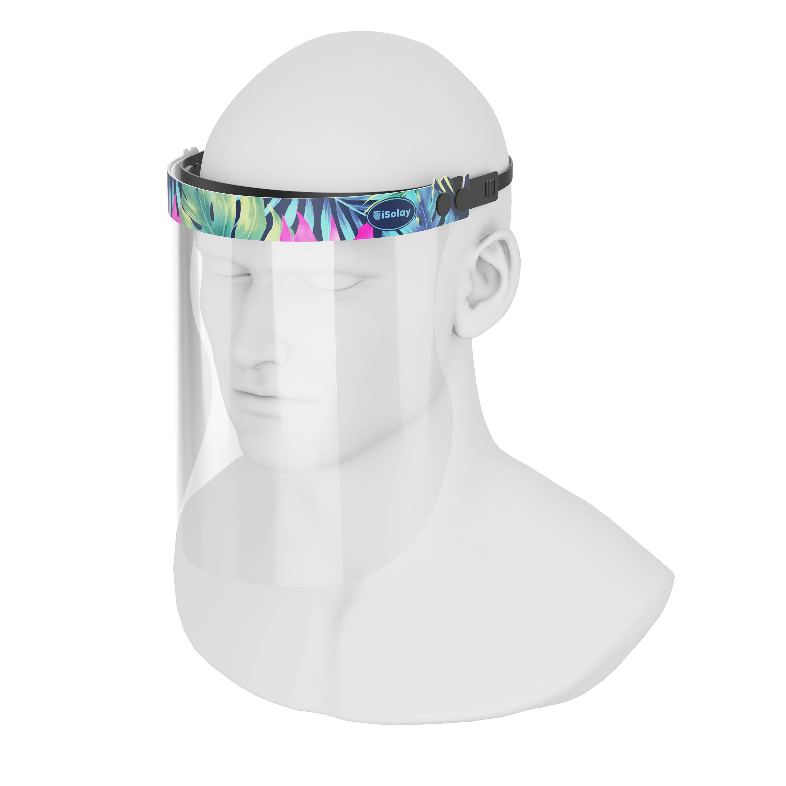 iSolay Face Shield Floral featuring a stylish floral design, lightweight construction, and adjustable fit for comfort and safety.