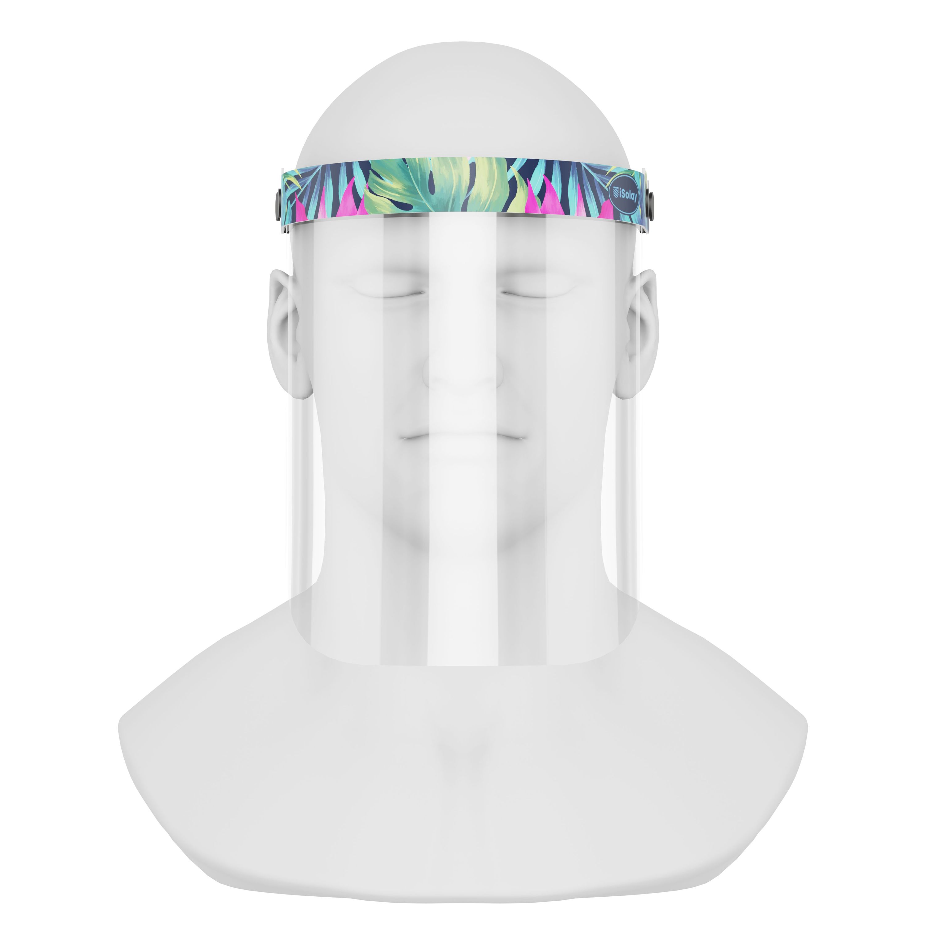 iSolay Face Shield Floral featuring a stylish floral design, lightweight construction, and adjustable fit for comfort and safety.