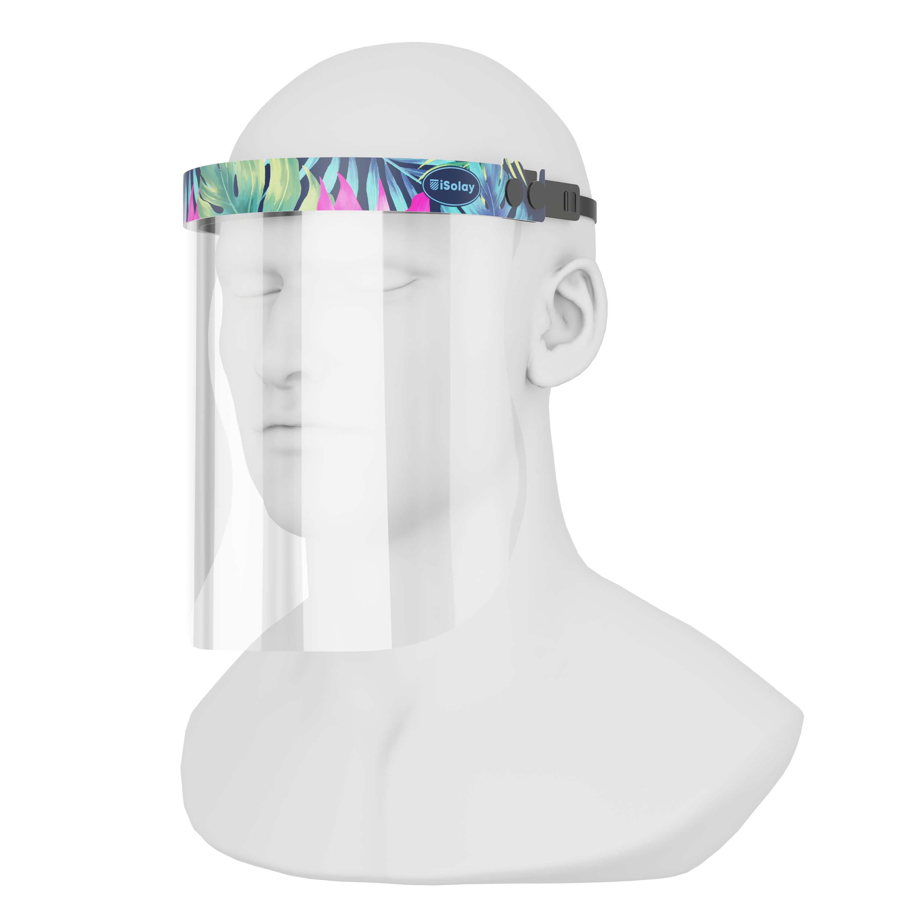 iSolay Face Shield Floral featuring a stylish floral design, lightweight construction, and adjustable fit for comfort and safety.