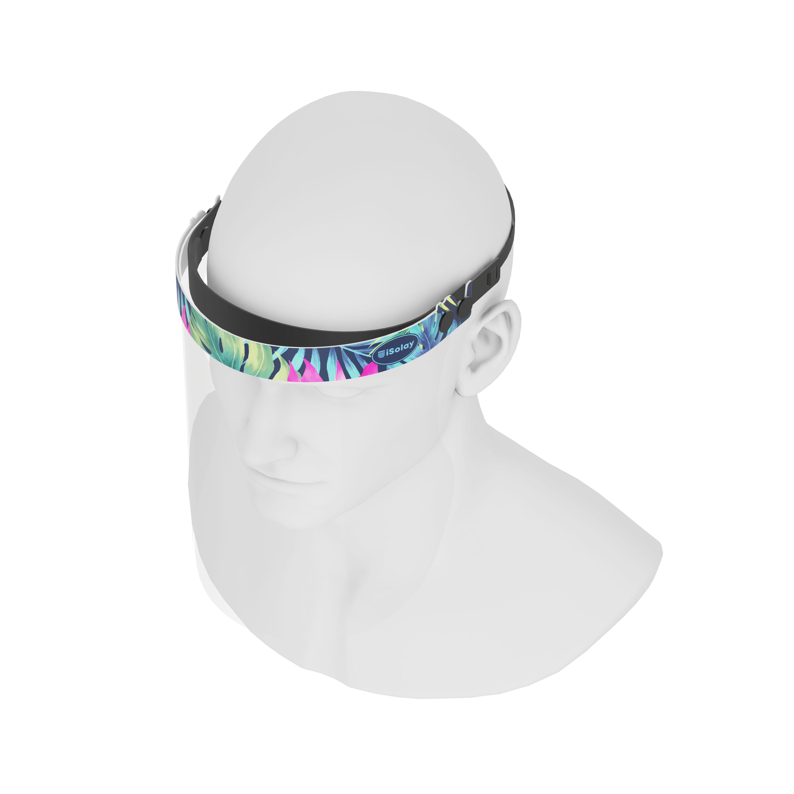 iSolay Face Shield Floral featuring a stylish floral design, lightweight construction, and adjustable fit for comfort and safety.