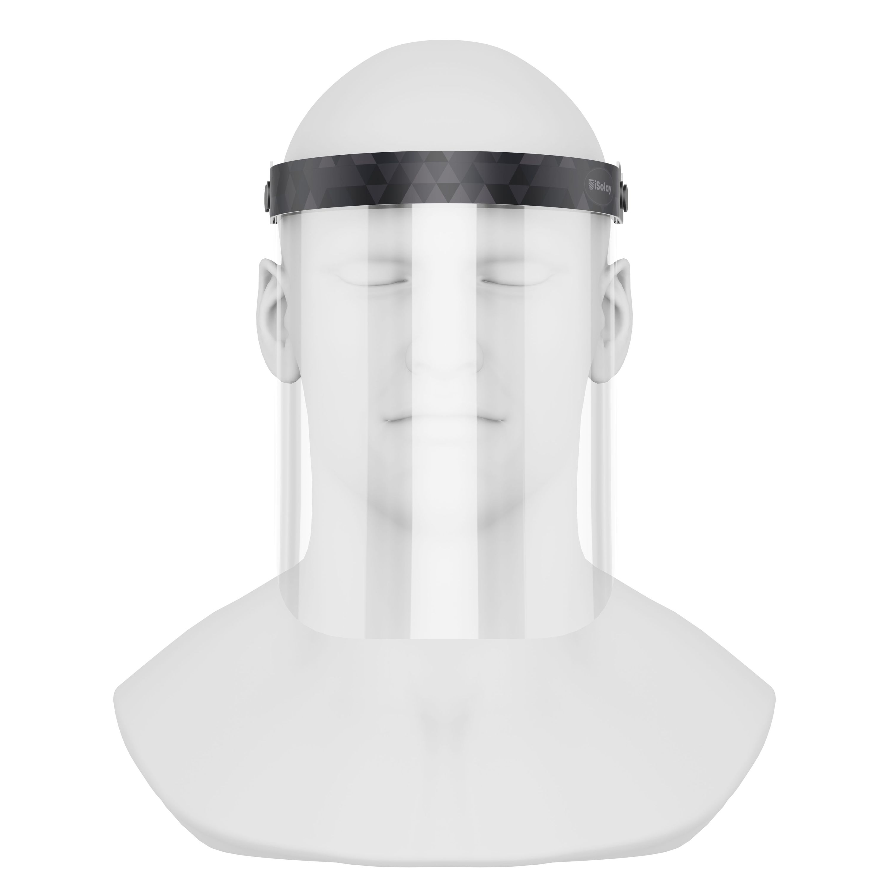 iSolay Face Shield Triangle of Black Shades, featuring a transparent design with adjustable foam padding for comfort and safety.