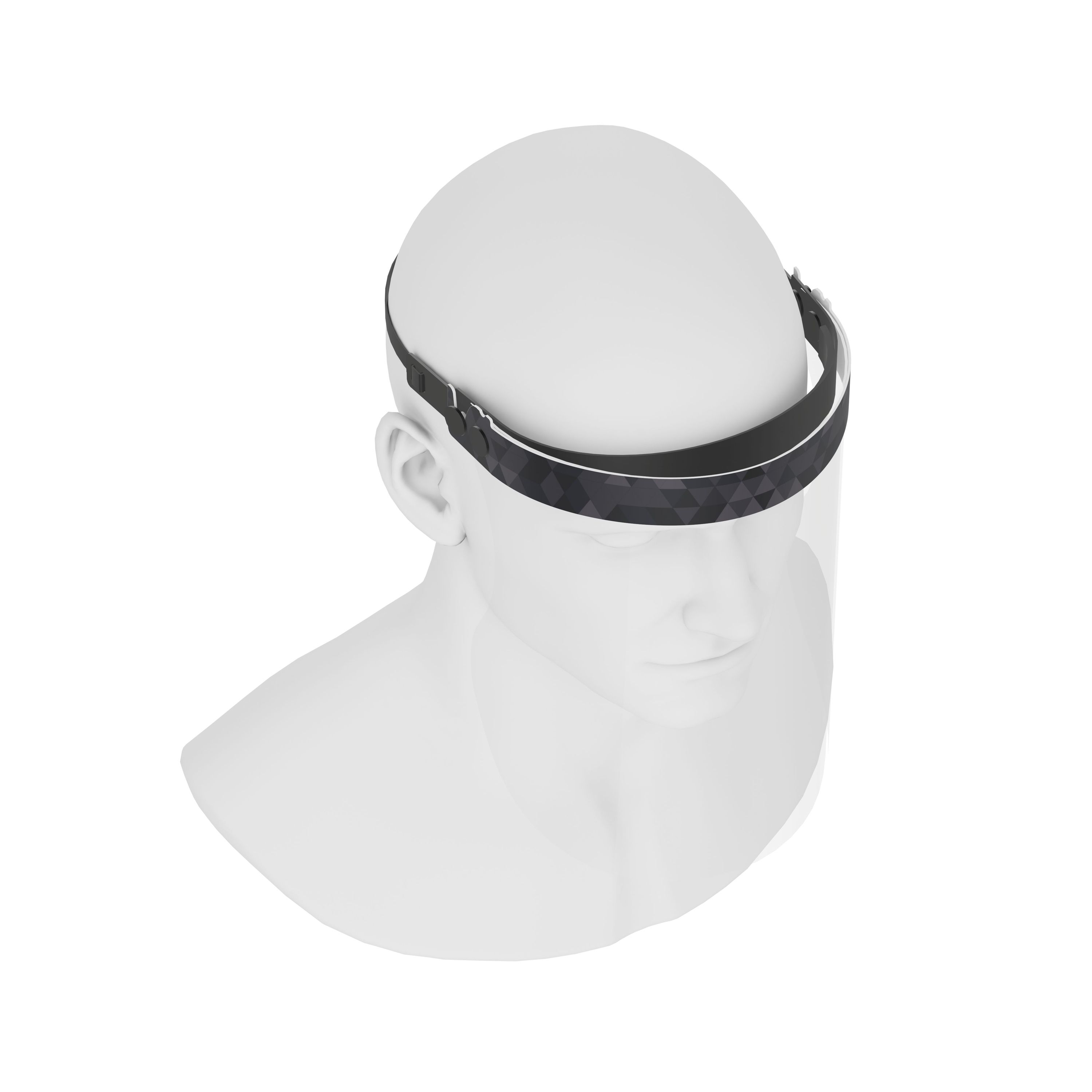 iSolay Face Shield Triangle of Black Shades, featuring a transparent design with adjustable foam padding for comfort and safety.