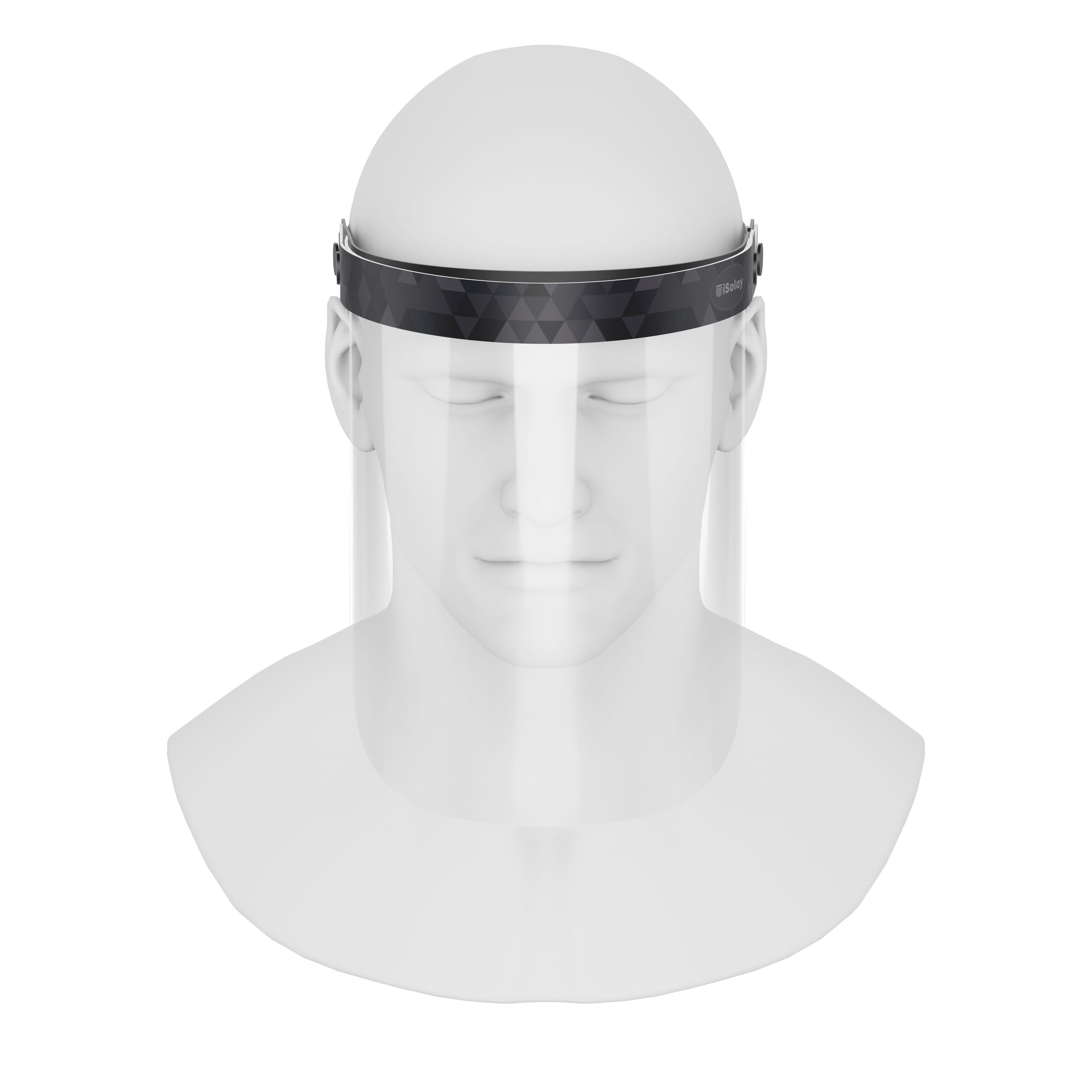 iSolay Face Shield Triangle of Black Shades, featuring a transparent design with adjustable foam padding for comfort and safety.