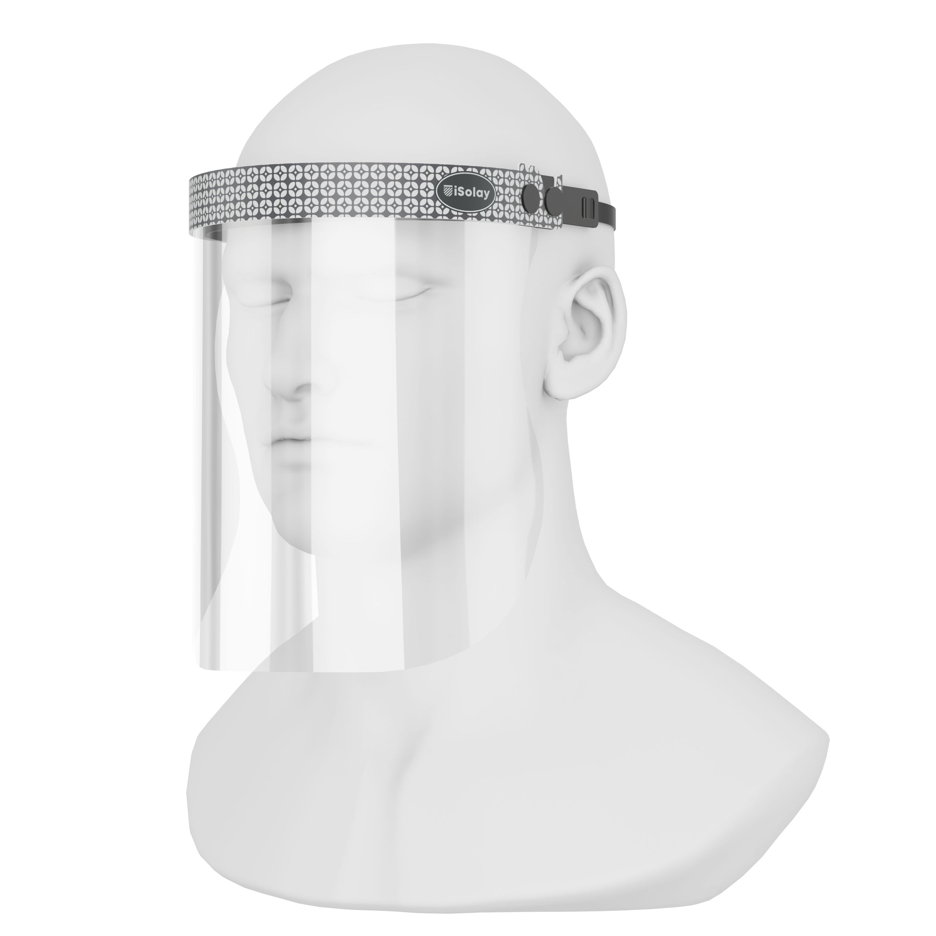 iSolay Face Shield featuring a stylish white dot design, lightweight and adjustable for comfort, suitable for adults and kids.