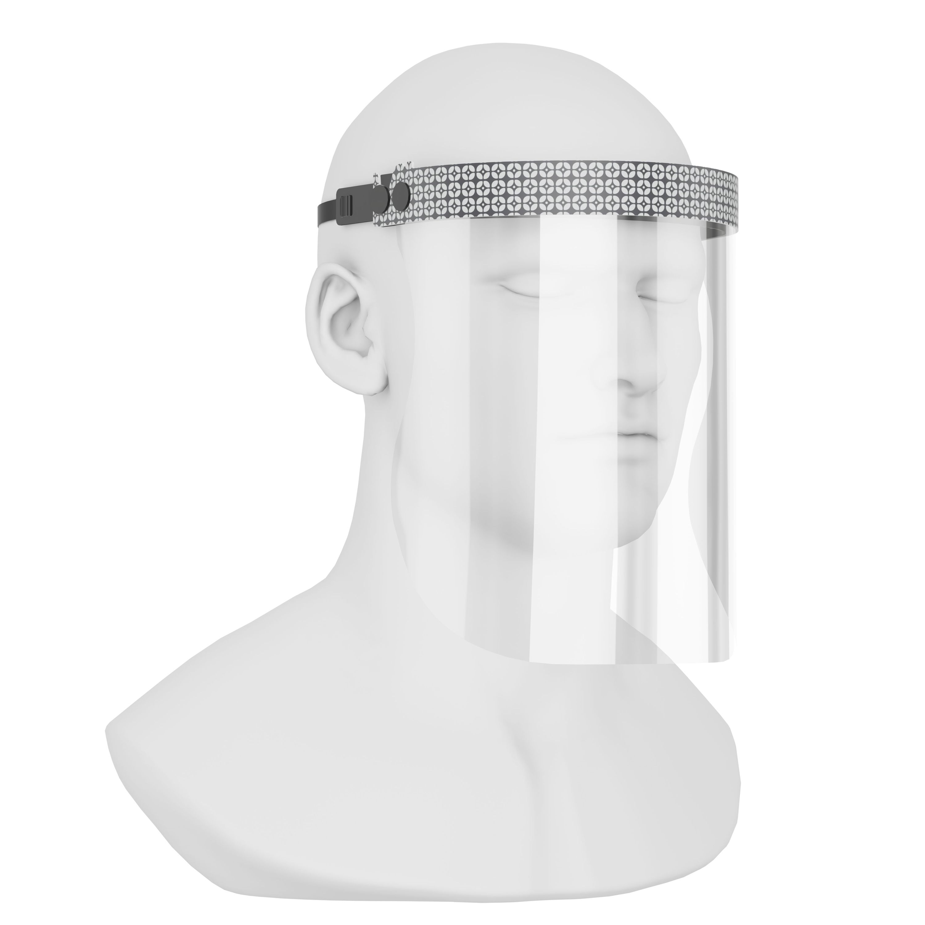 iSolay Face Shield featuring a stylish white dot design, lightweight and adjustable for comfort, suitable for adults and kids.