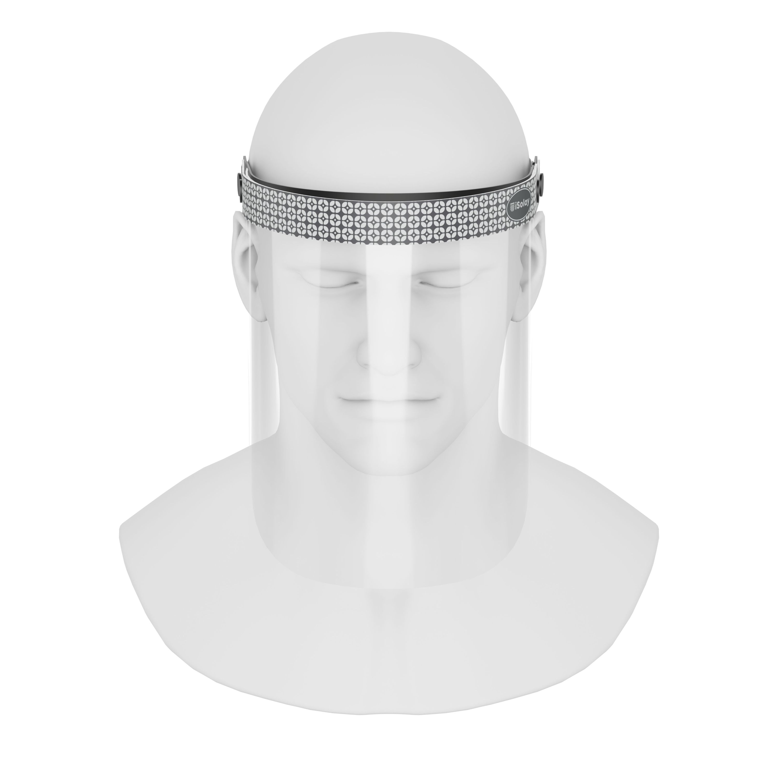 iSolay Face Shield featuring a stylish white dot design, lightweight and adjustable for comfort, suitable for adults and kids.