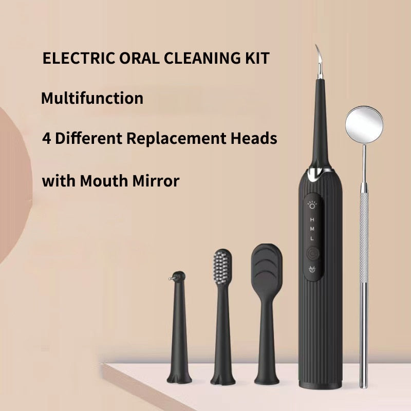 LED Sonic Electric Toothbrush with Dental Scaler, featuring multiple cleaning heads and USB charging capability, designed for effective teeth whitening.