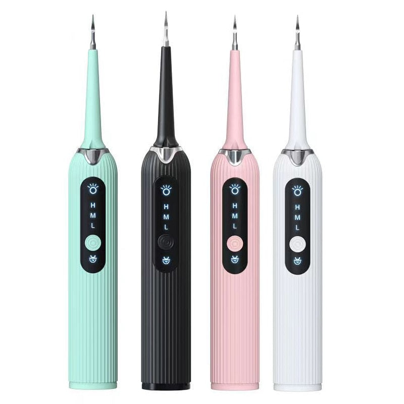 LED Sonic Electric Toothbrush with dental scaler, USB charging, and multiple cleaning heads in various colors.