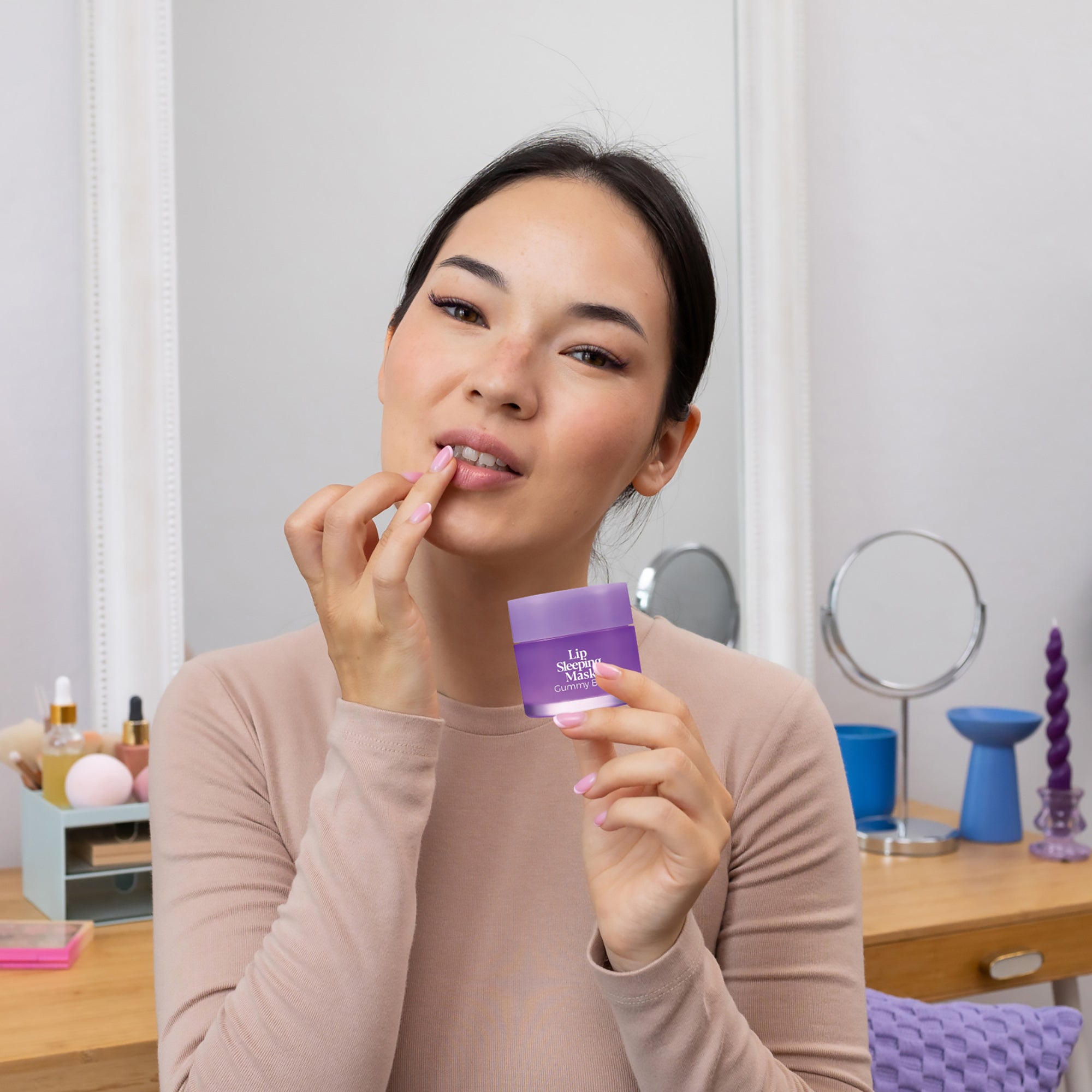 Pursonic Lip Sleeping Mask 2 Pack featuring Gummy Bear and Fresh Mint flavors, designed for overnight hydration and lip care.