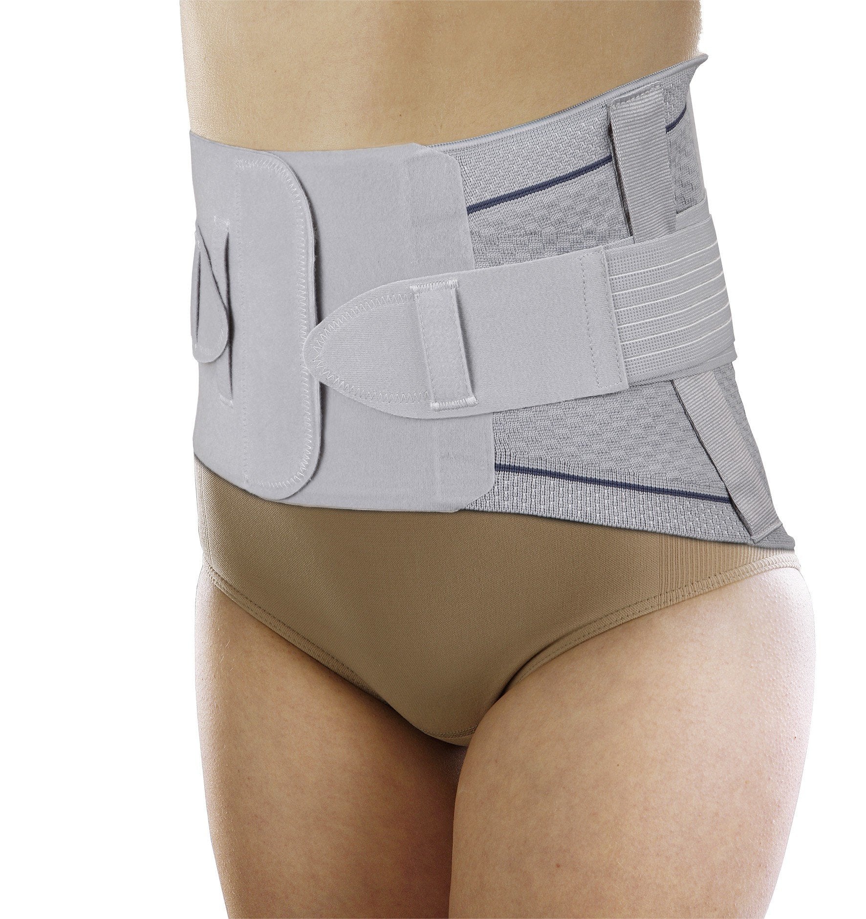 Lumbosacral back support Ref.3089 Orione featuring breathable fabric and anatomical sticks for lumbar support.