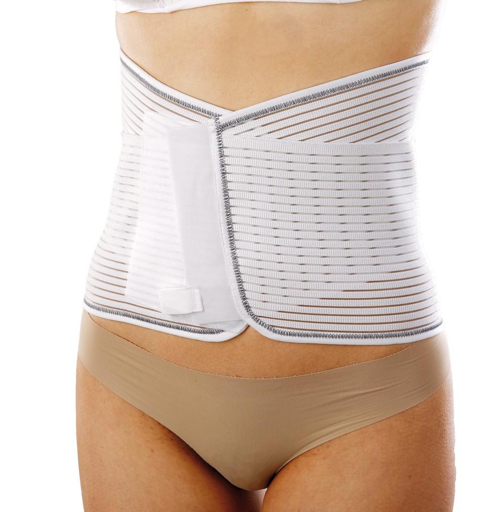 Lumbosacral support with cross band design, featuring eight stays for back stability, 27 cm high.