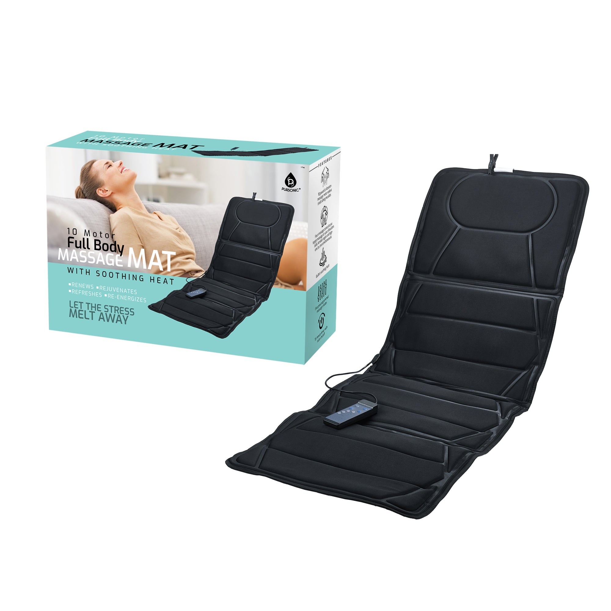 Luxury Massage Mat featuring 10 powerful motors and soothing heat, designed for targeted muscle relief and relaxation.