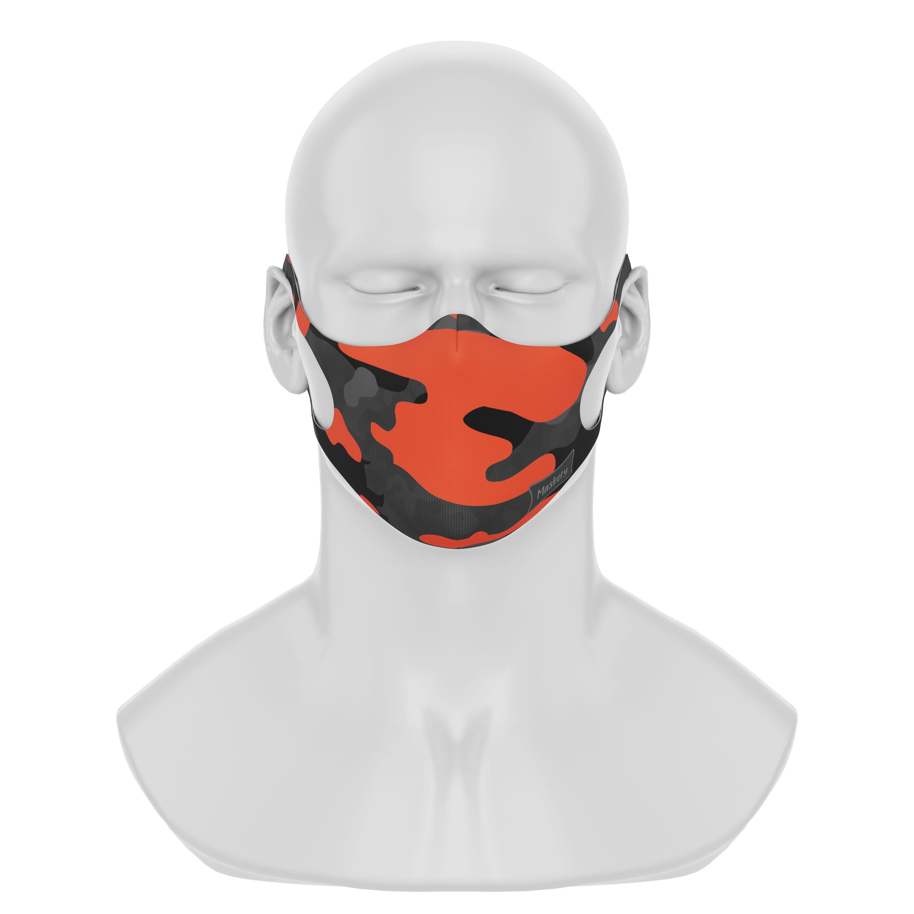 Maskery Design Face Mask in modern camouflage, made from high-quality neoprene fabric, suitable for various outdoor activities.