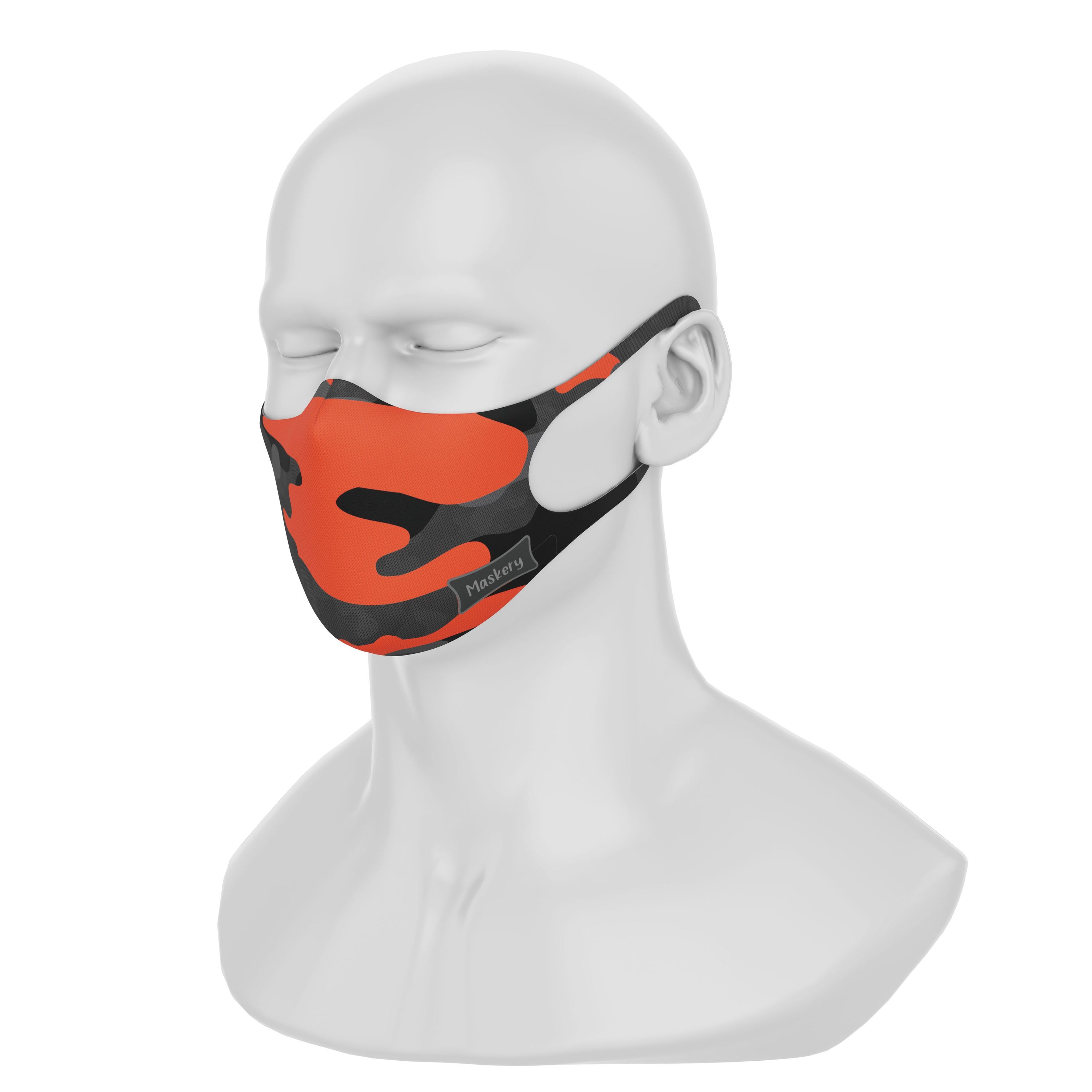 Maskery Design Face Mask in modern camouflage, made from high-quality neoprene fabric, suitable for various outdoor activities.