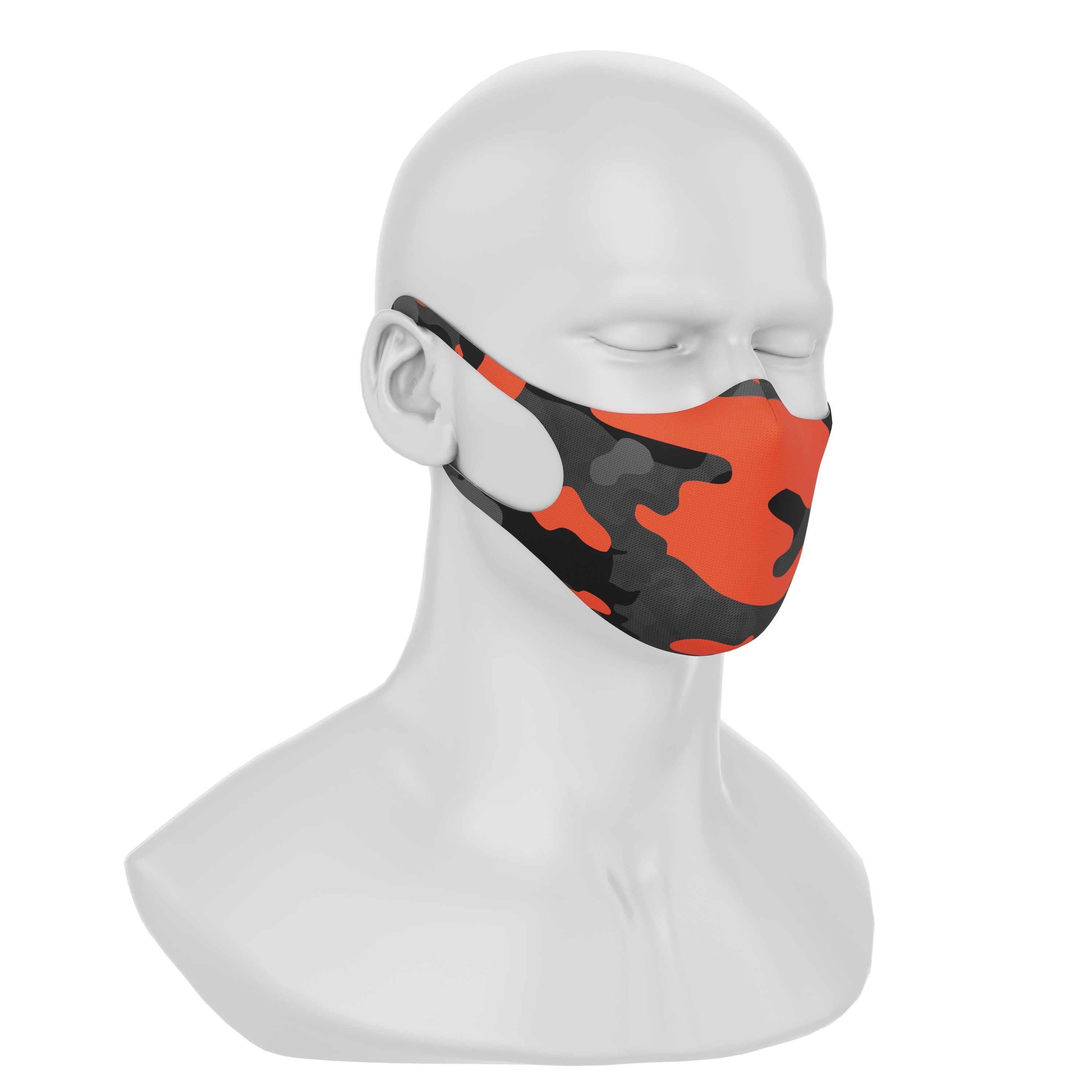 Maskery Design Face Mask in modern camouflage, made from high-quality neoprene fabric, suitable for various outdoor activities.
