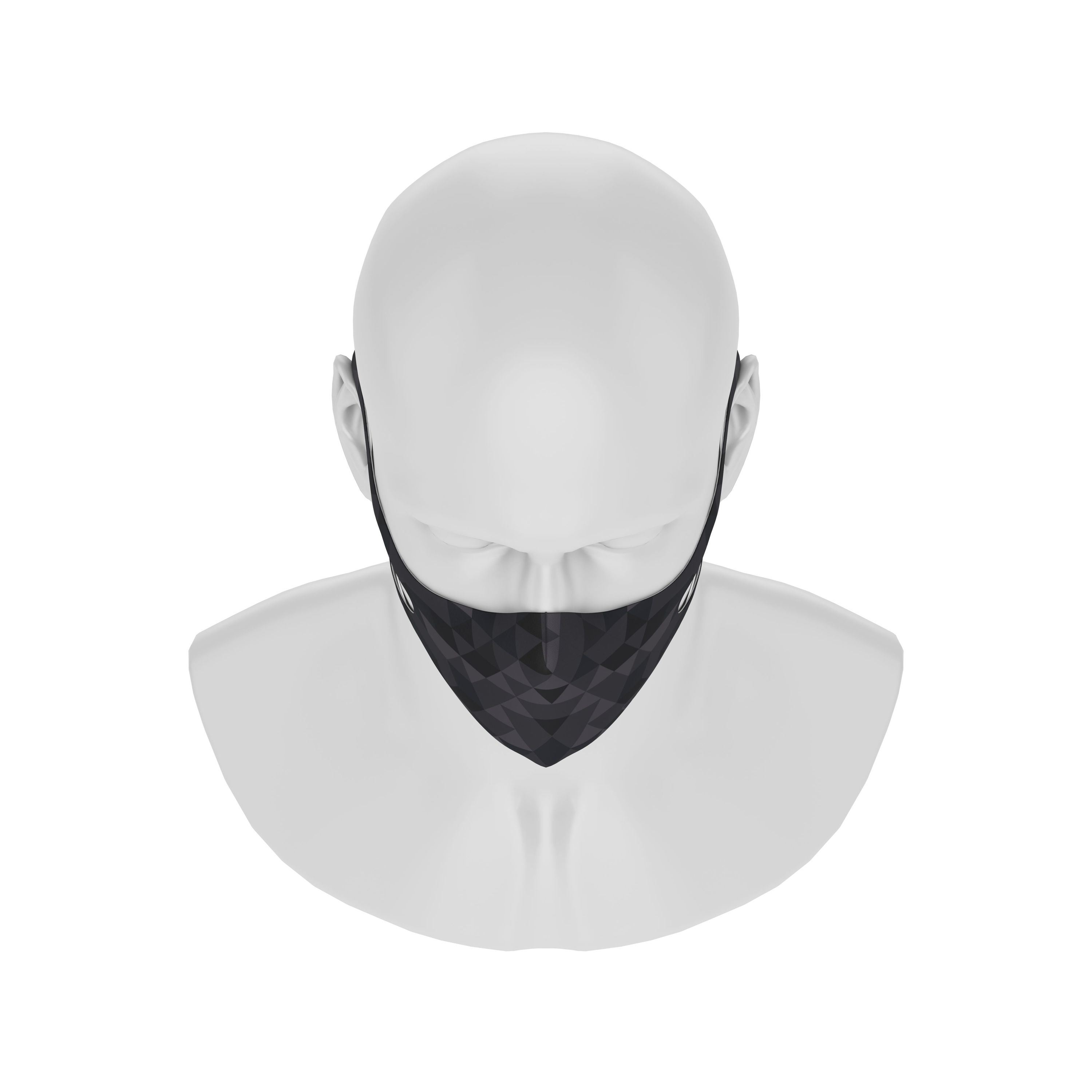 Maskery Design Face Mask featuring a stylish triangle pattern in black shades, made from high-quality neoprene fabric.