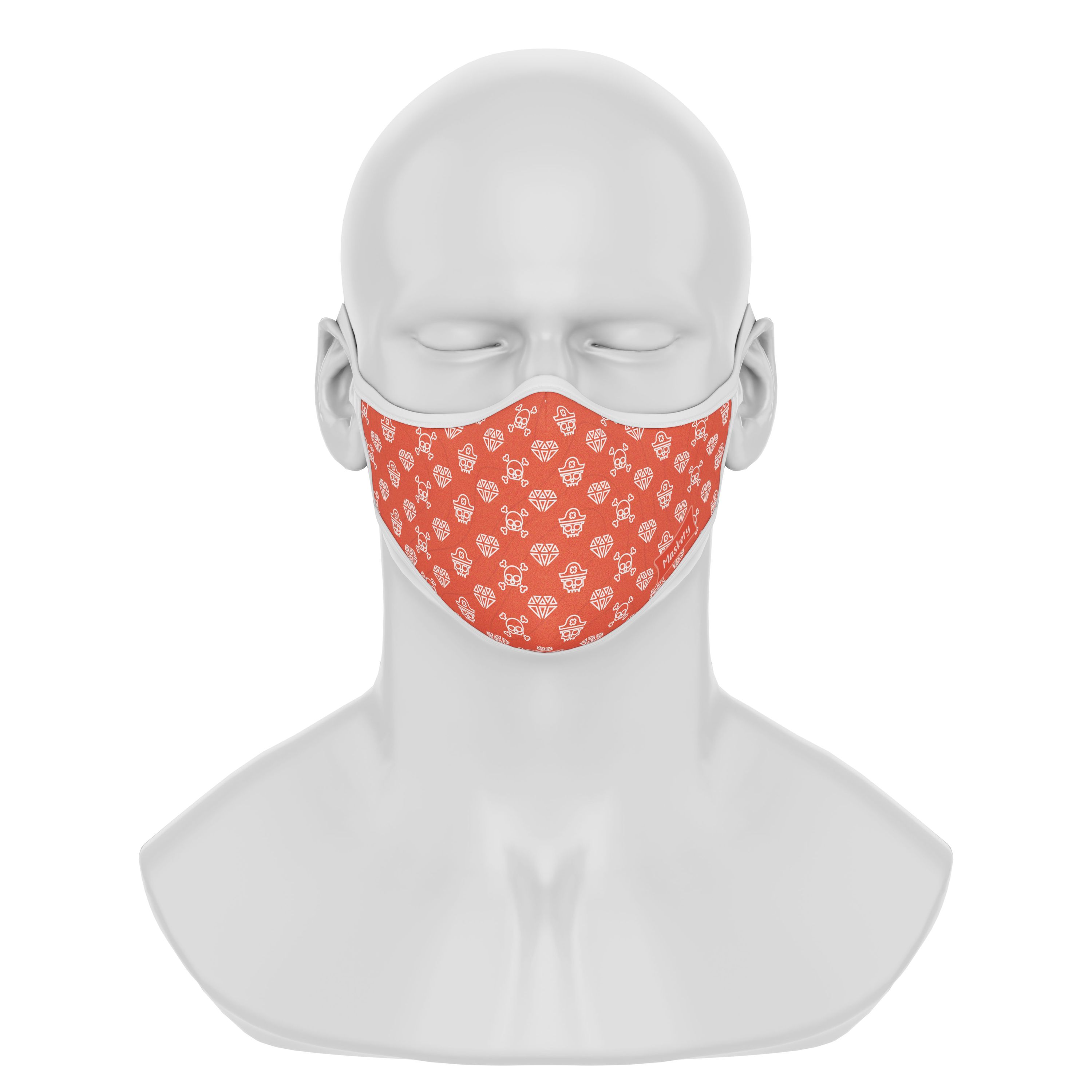 Maskery Premium Face Mask featuring a stylish Pirate Skulls design, made from high-quality neoprene fabric for comfort and protection.