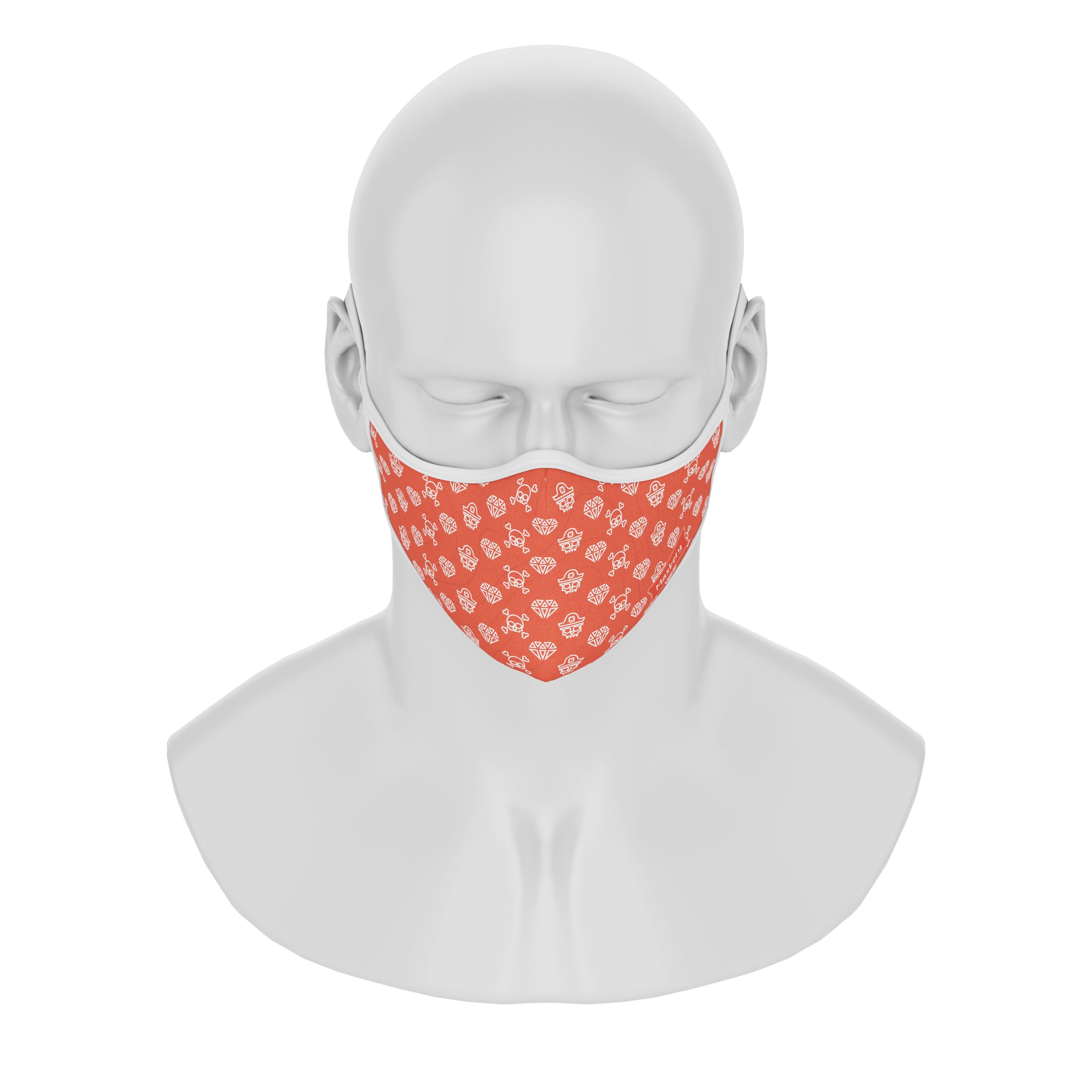 Maskery Premium Face Mask featuring a stylish Pirate Skulls design, made from high-quality neoprene fabric for comfort and protection.