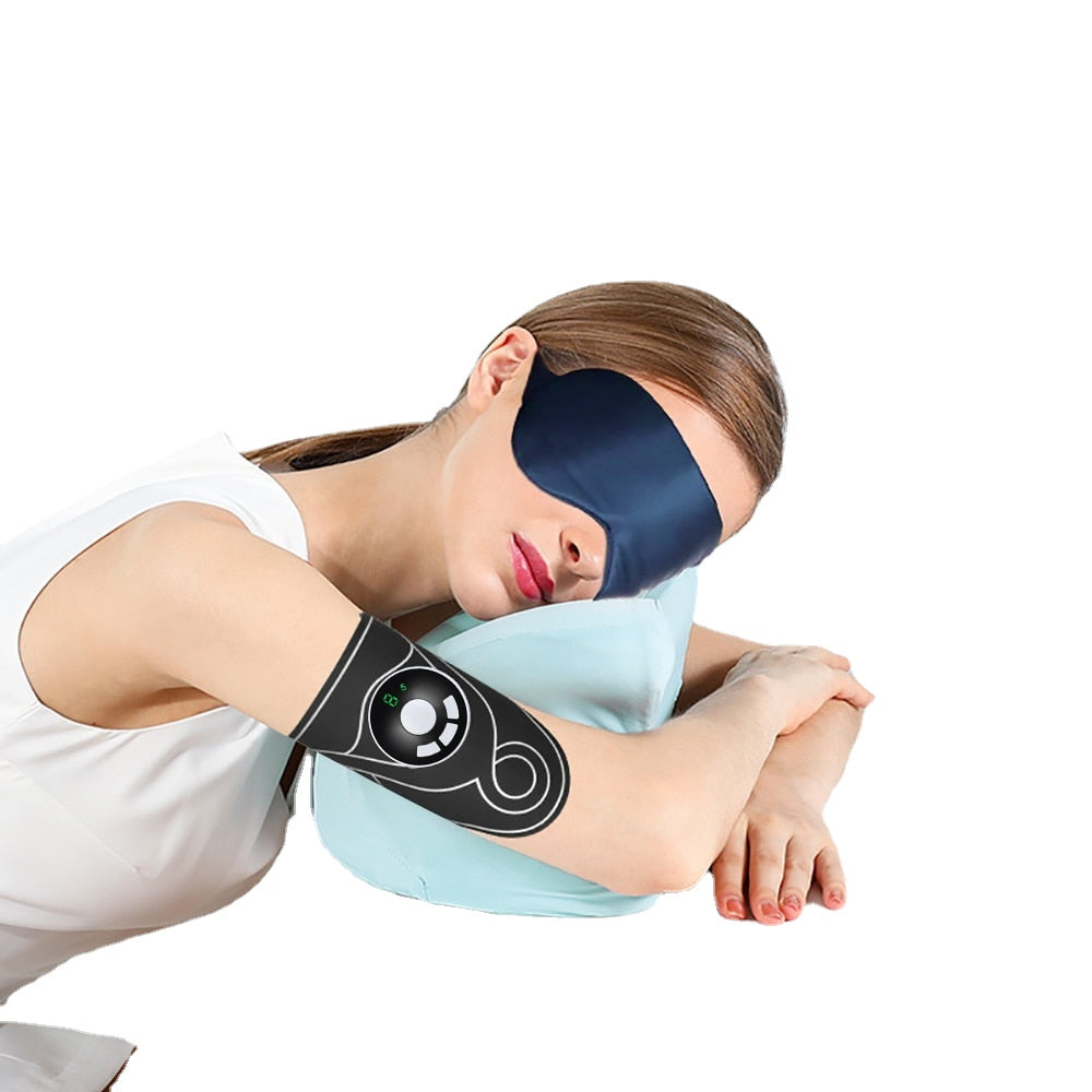 Mini Electric Massager with 8 modes for arm, leg, shoulder, back, and neck relief, featuring a compact design and user-friendly interface.