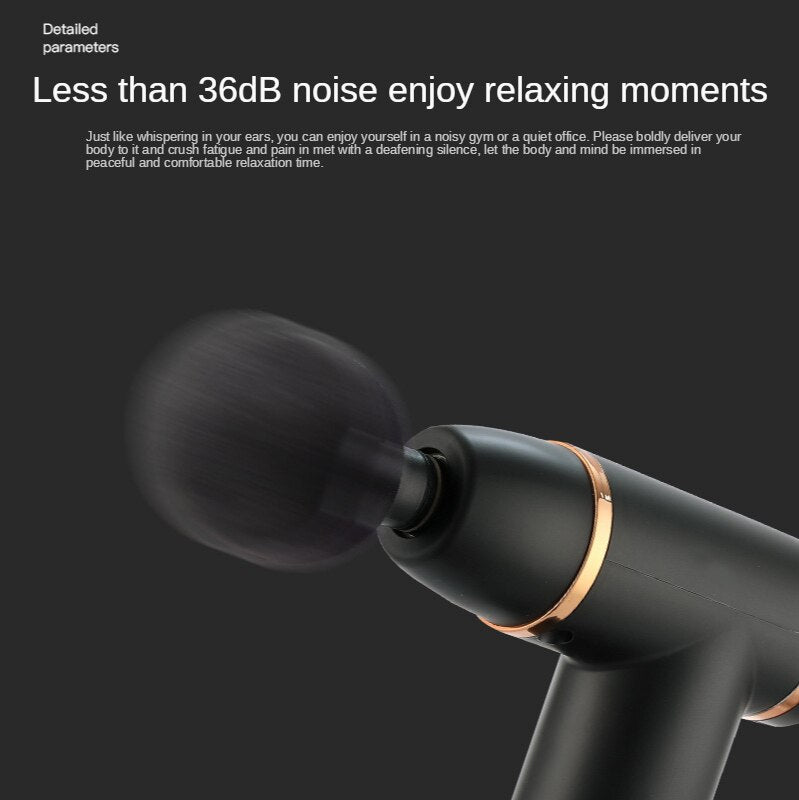 Mini USB Deep Tissue Massage Gun in various colors including green, black, gray, and red, showcasing its compact design and USB charging capability.