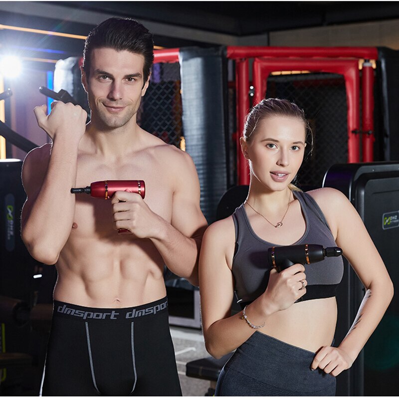 Mini USB Deep Tissue Massage Gun in various colors including green, black, gray, and red, showcasing its compact design and USB charging capability.