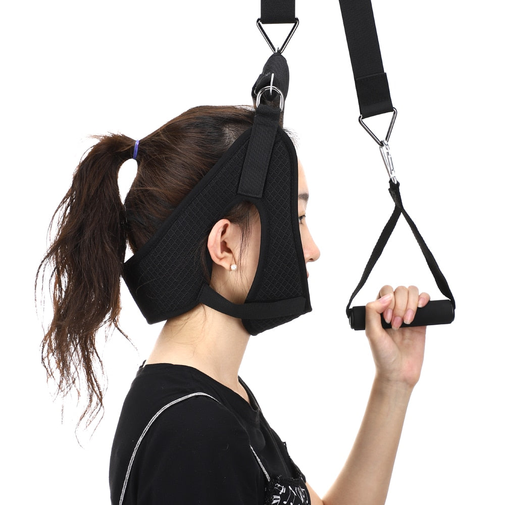 Neck Cervical Traction Belt Adjustable Back Head Massager, featuring sturdy loop buckles and breathable mesh fabric for comfort.