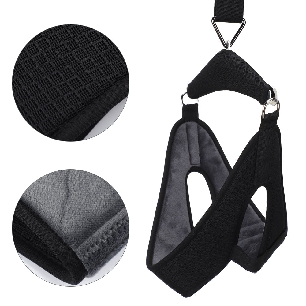 Neck Cervical Traction Belt Adjustable Back Head Massager, featuring sturdy loop buckles and breathable mesh fabric for comfort.