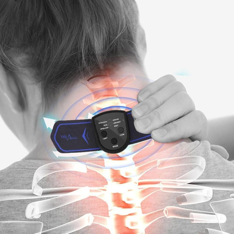 Portable neck massage stickers designed for deep tissue relief, featuring a compact design and USB charging capability.