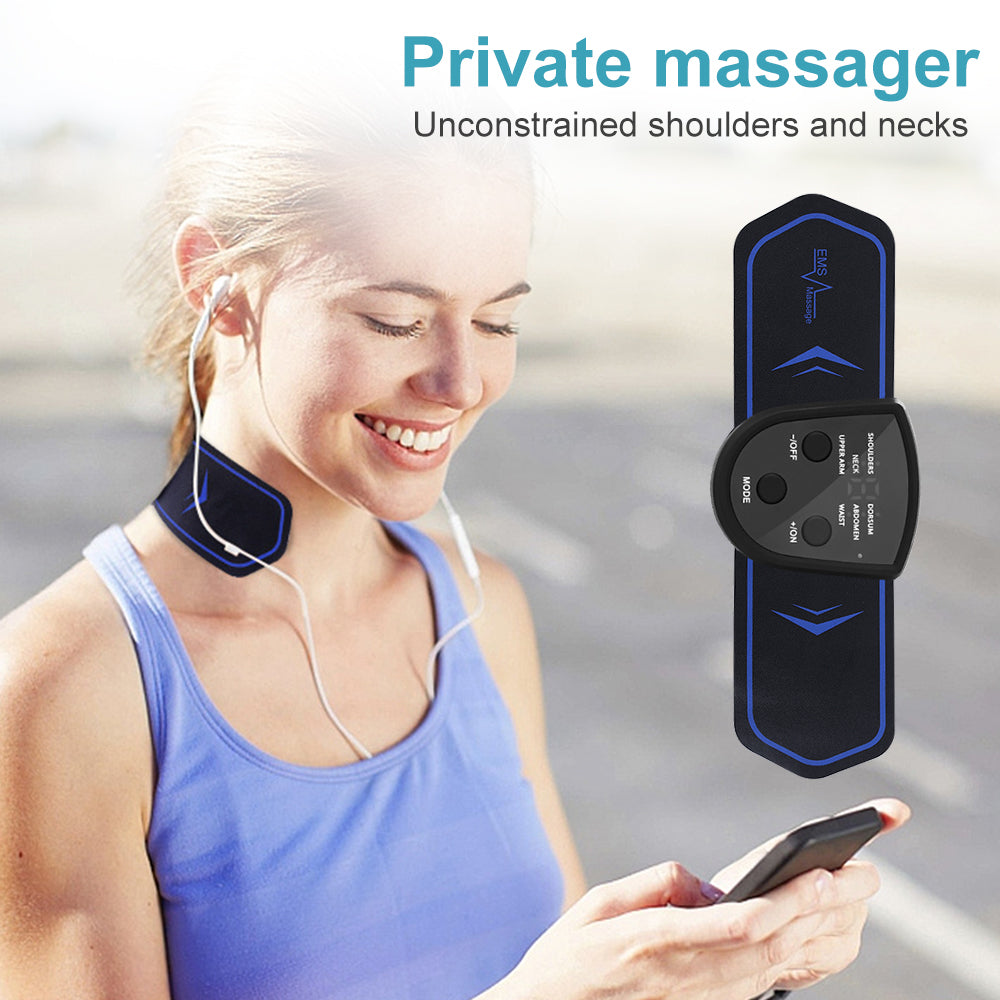 Portable neck massage stickers designed for deep tissue relief, featuring a compact design and USB charging capability.