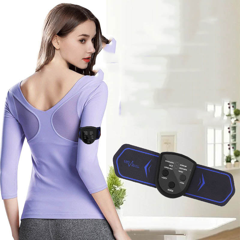 Portable neck massage stickers designed for deep tissue relief, featuring a compact design and USB charging capability.