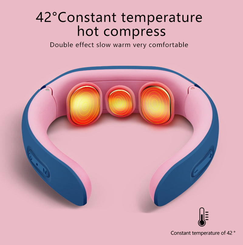 Electric neck massager designed for cervical traction and shoulder relief, featuring adjustable intensity and multiple massage modes.