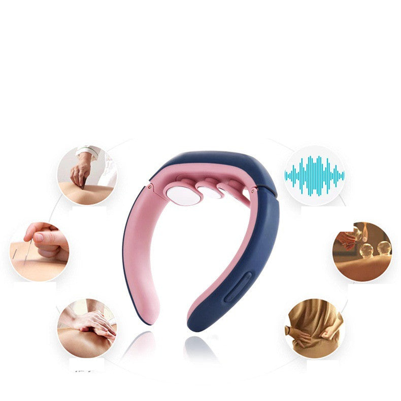 Electric neck massager designed for cervical traction and shoulder relief, featuring adjustable intensity and multiple massage modes.