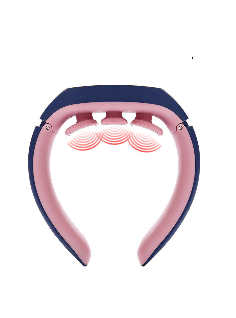 Electric neck massager designed for cervical traction and shoulder relief, featuring adjustable intensity and multiple massage modes.