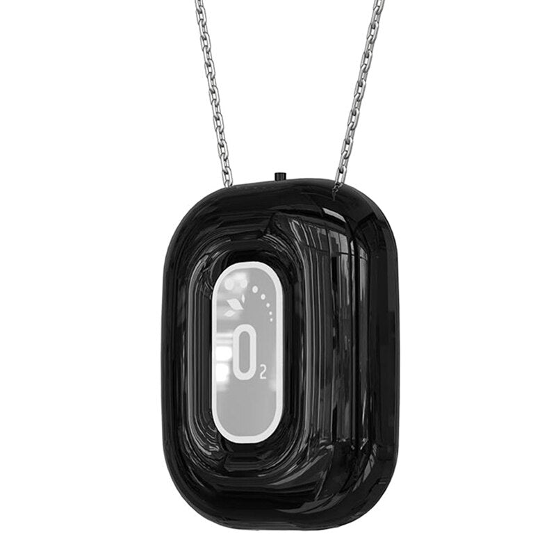 A sleek Necklace Negative Ion Air Purifier designed for adults and children, showcasing its compact size and stylish colors.
