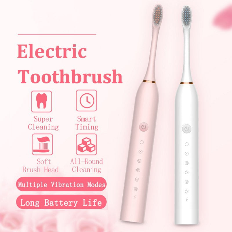 Newest Ultrasonic Electric Toothbrush with USB charger base, featuring multiple modes and waterproof design, ideal for effective teeth cleaning.