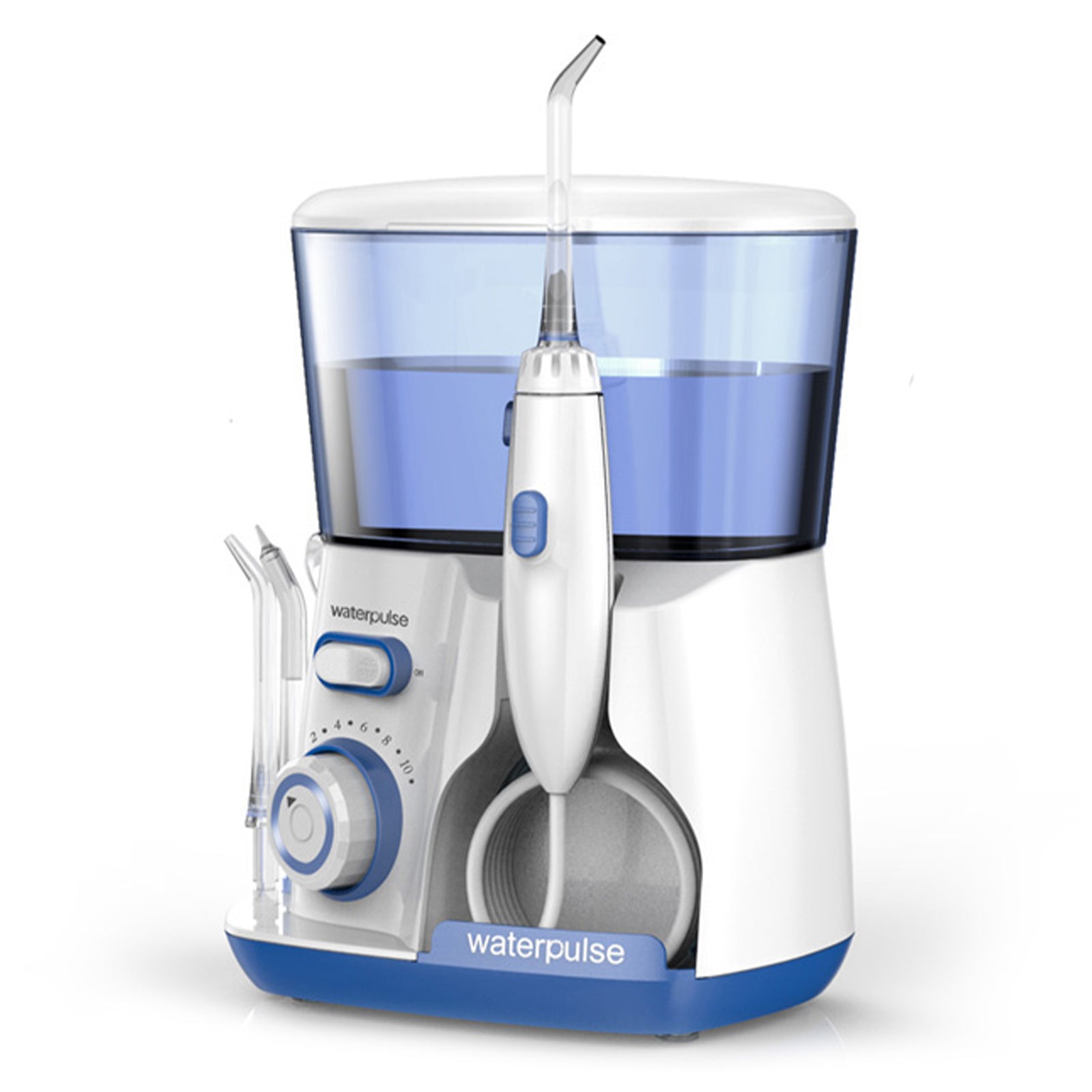 Oral Irrigator Teeth Water Flosser with 800ml reservoir, showcasing adjustable pressure settings and multifunctional nozzles.