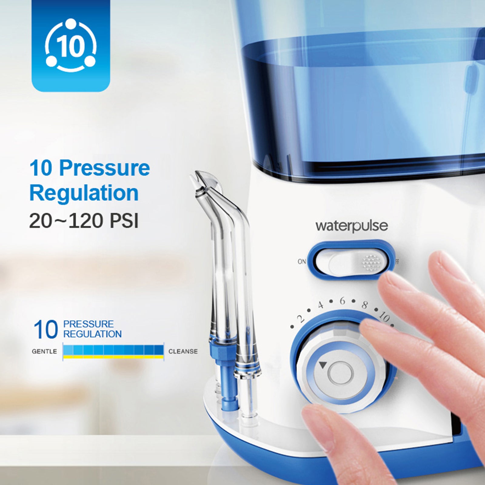 Oral Irrigator Teeth Water Flosser with 800ml reservoir, showcasing adjustable pressure settings and multifunctional nozzles.