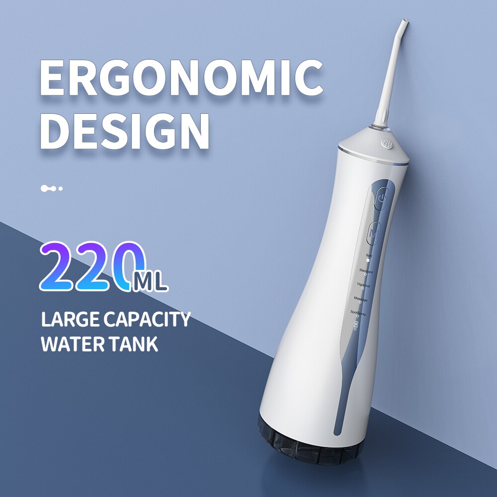 Portable Oral Irrigator Wireless Teeth Flusher with multiple nozzles and USB charging cable, designed for effective dental cleaning.