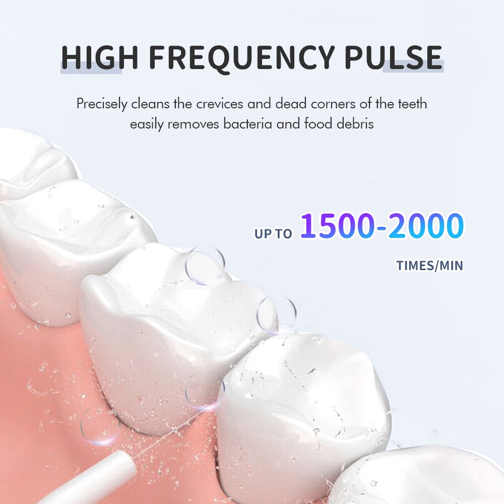 Portable Oral Irrigator Wireless Teeth Flusher with multiple nozzles and USB charging cable, designed for effective dental cleaning.