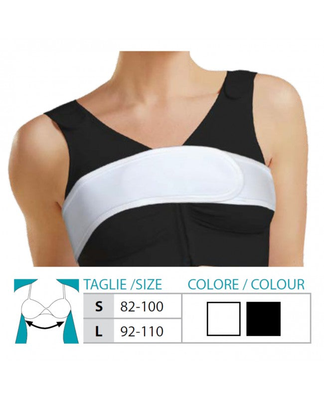 ORIONE Adjustable Compression Breast Band in white, featuring adjustable hook-and-loop closure and anatomically shaped design for post-operative support.