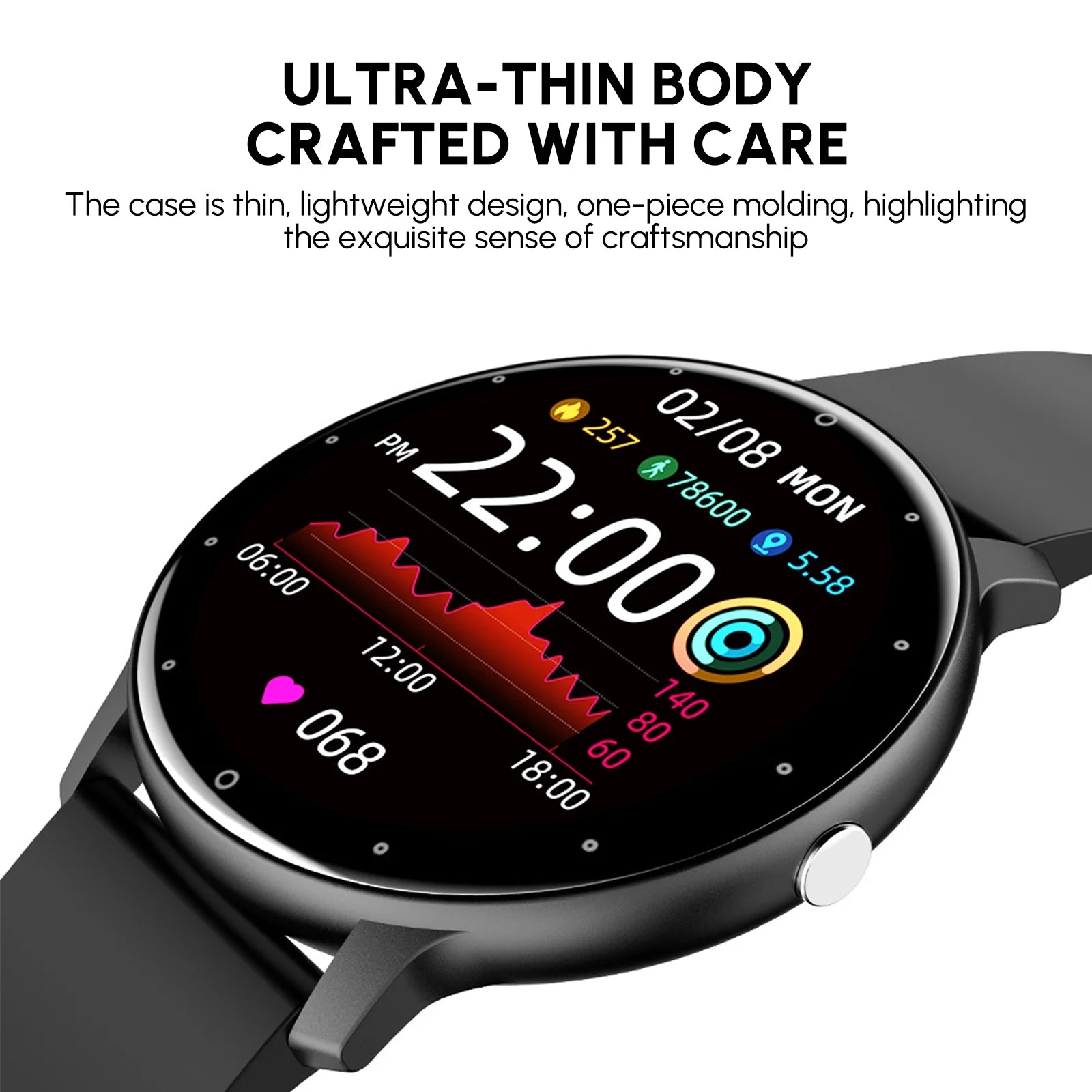P67 Waterproof Smart Bluetooth Watch with a colorful touch screen, showcasing various watch faces and features.