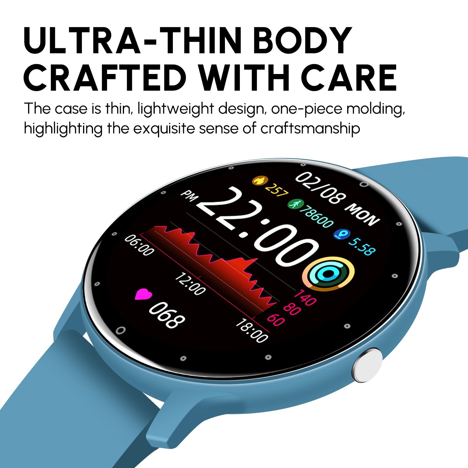 P67 Waterproof Smart Bluetooth Watch with a colorful touch screen, showcasing various watch faces and features.