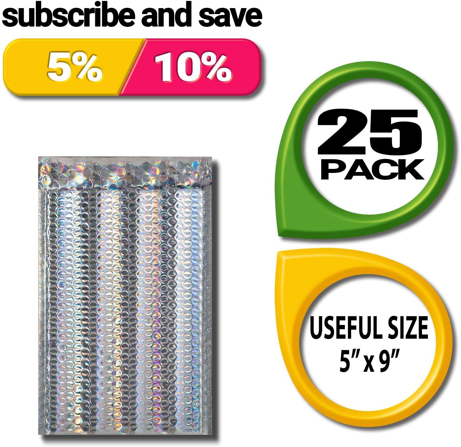 Holographic bubble mailer pack.