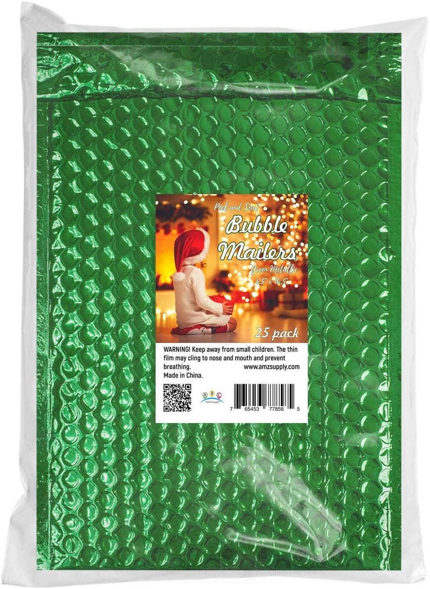 Green metallic bubble mailers pack.